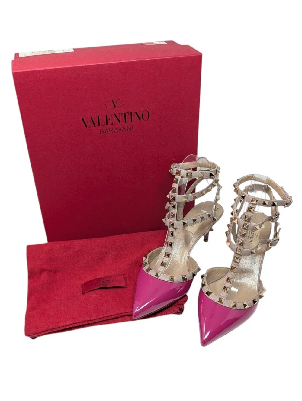 Valentino Garavani Pink Gold Rockstud Cage Gladiator Pointed Toe Pump Size EU 38
